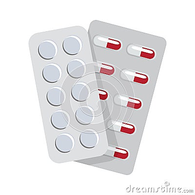 Medical drugs, blisters with pills, antidepressant dependence, vector illustration. Vector Illustration