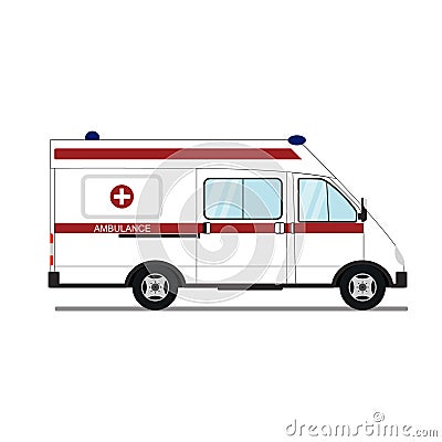 Medical emergency assistance. The white ambulance. Vector Illustration