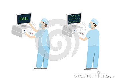 Medical equipment befor and after maintenance. Vector illustration isolated on white Vector Illustration