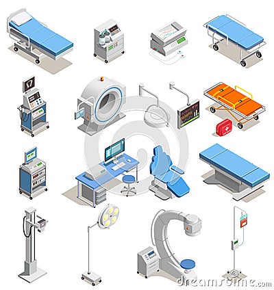 Medical Equipment Isometric Icons Vector Illustration