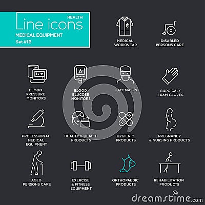 Medical Equipment - line design pictograms set Vector Illustration