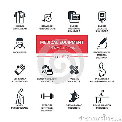 Medical equipment - Modern simple thin line design icons, pictograms set Vector Illustration