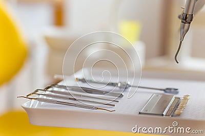 Medical equipment and stomatology concept, yellow dentistry Stock Photo