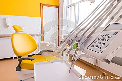Medical equipment and stomatology concept, yellow dentistry Stock Photo
