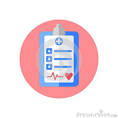 Medical exam clipboard flat icon. Round colorful button, circular vector sign, logo illustration. Vector Illustration