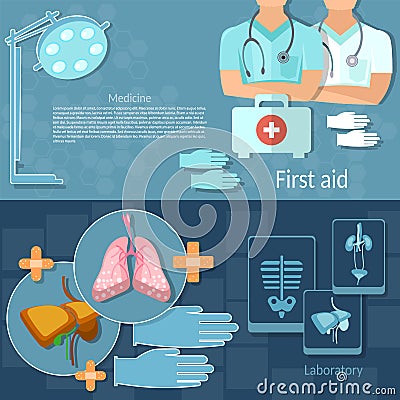 Medical examination professional doctors hospital banners Vector Illustration