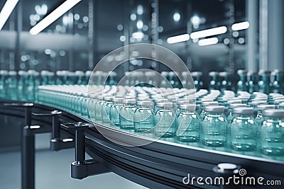 medical factory. Production of medicines. Generative AI. Stock Photo