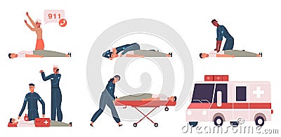 Medical first aid steps emergency situation infographic. Emergency first aid perform stages ector illustration set. Cpr Vector Illustration