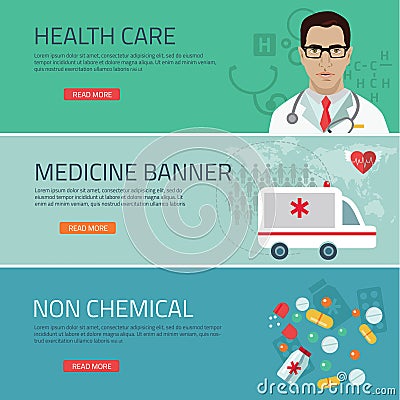 Medical flat banners set vector illustration Vector Illustration