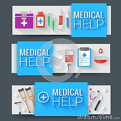 Medical flat horizontal banners concept. Vector illustration design Cartoon Illustration