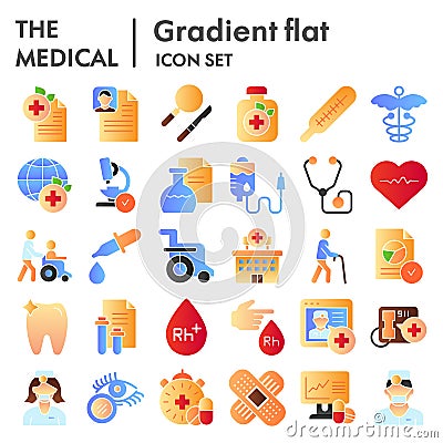 Medical flat icon set, healthcare symbols collection, vector sketches, logo illustrations, pharmacy signs color gradient Vector Illustration
