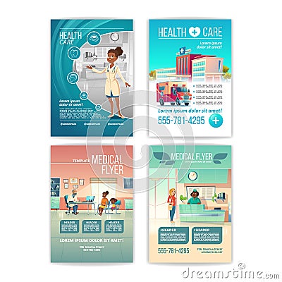 Medical flyers set. Health care service posters Vector Illustration
