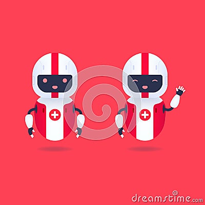 Medical friendly android robot character. Cute and smile AI robot. Vector Illustration