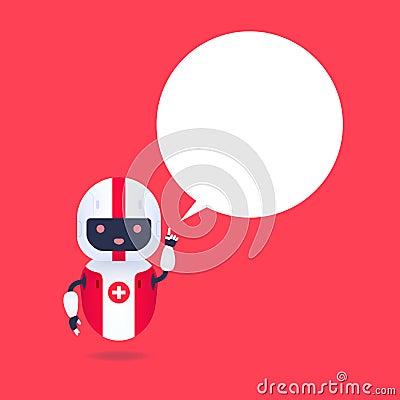 Medical friendly android robot with speech bubble. Cute and smile AI robot. Vector Illustration