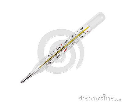 Medical glass mercury thermometer on a white background Stock Photo