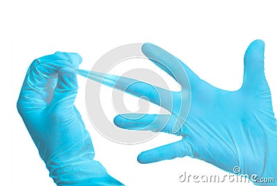 Hands with Blue Medical Gloves Stock Photo