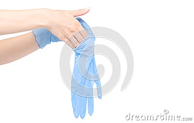 Medical gloves in hand Stock Photo