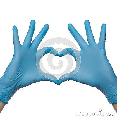 Medical gloves. The heart from doctors hands in medical gloves isolated on white background Stock Photo