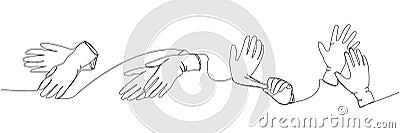 Medical gloves set. Protection, hygiene, sterility, medical supplies, equipment one line art. Continuous line drawing of Vector Illustration