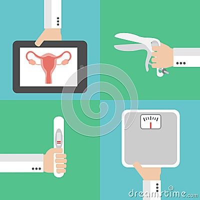Medical gynecology and pregnancy flat design set Vector Illustration
