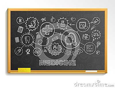 Medical hand draw integrate icon set on school blackboard Vector Illustration