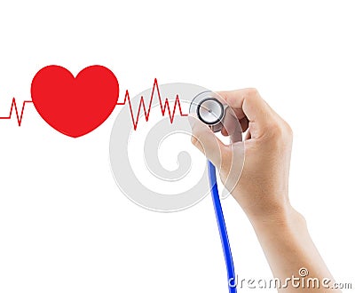 Medical, hand holding stethoscope for diagnose heart graph Stock Photo