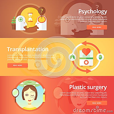 Medical and health banners set. Sexology. Transplantation. Vector Illustration