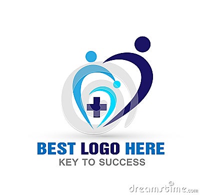 Medical health care cross people heart logo icon on white background Cartoon Illustration