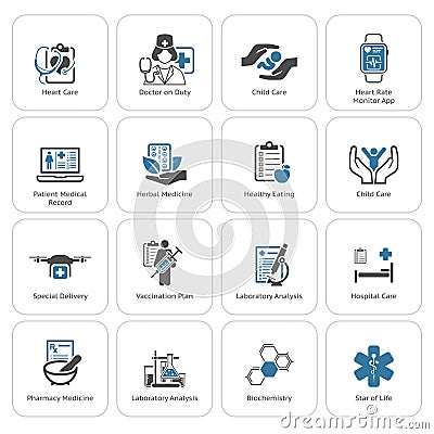 Medical and Health Care Icons Set. Flat Design. Vector Illustration