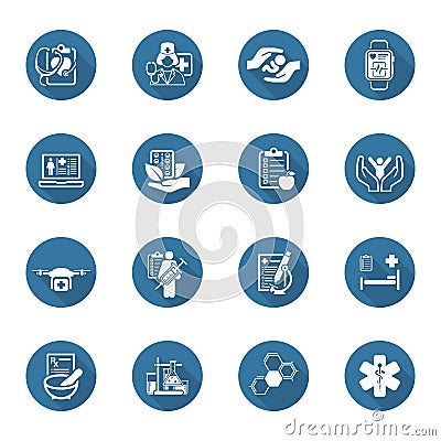 Medical and Health Care Icons Set. Flat Design. Vector Illustration