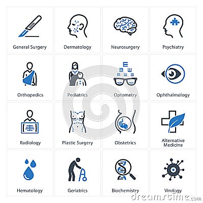 Medical & Health Care Icons Set 2 - Specialties Vector Illustration