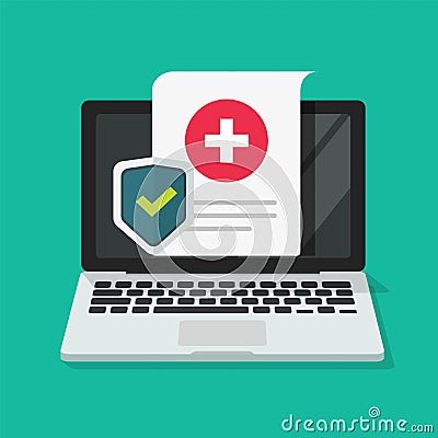 Medical health care insurance form protection online on laptop computer or pc digital internet medicare healthcare Vector Illustration