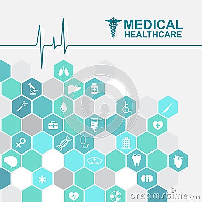 Medical health care - pulse wave and Hexagon icon About Doctors Vector Illustration