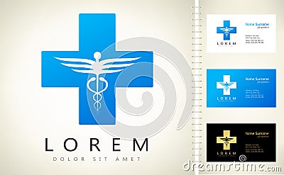 Medical health cross and caduceus medical logo Vector Illustration