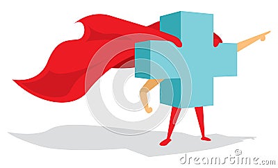 Medical health cross super hero with cape bravely pointing forward Vector Illustration