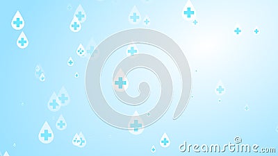 Medical health cross white on blue sanitizer drop pattern background. Stock Photo