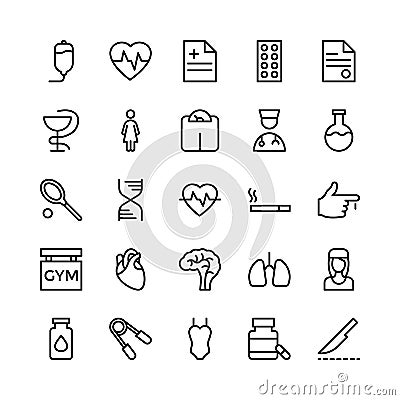 Medical, Health and Fitness Line Vector Icons 9 Stock Photo