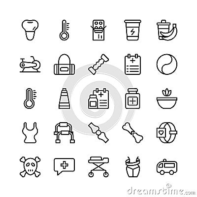 Medical, Health and Fitness Line Vector Icons 19 Stock Photo