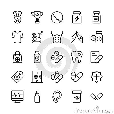 Medical, Health and Fitness Line Vector Icons 13 Stock Photo