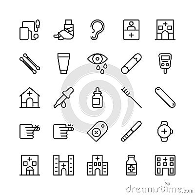 Medical, Health and Fitness Line Vector Icons 15 Stock Photo