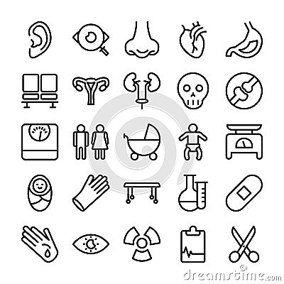 Medical, Health and Hospital Line Vector Icons 3 Stock Photo