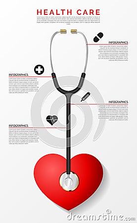 Medical and Health. Infographic design template with stethoscope Vector Illustration