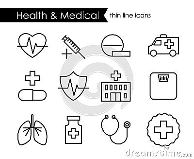 Medical and health thin line icon set Vector Illustration