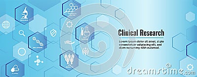 Medical Healthcare Icons with People Charting Disease / Scientific Discovery Web Header Banner Vector Illustration