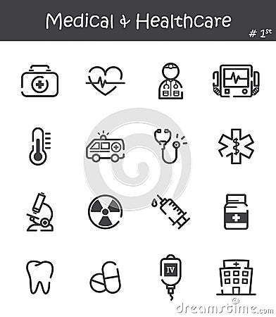 Medical and Healthcare line icon set 1 Vector Illustration