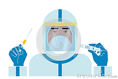 Medical healthcare technologist holding COVID-19 swab collection kit Vector Illustration