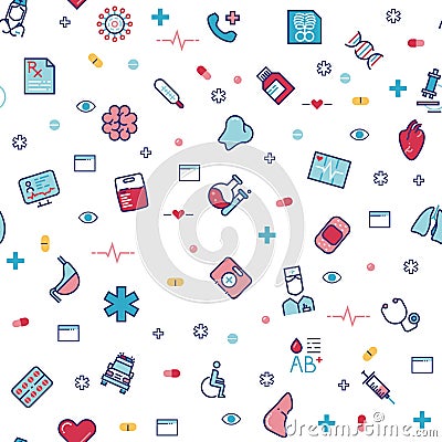 Medical healthcare vector seamless pattern with line medicine icons Vector Illustration