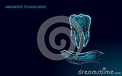 Medical healthy human tooth 3d. Medicine model low poly. Doctor online concept. Medical consultation app. Web healthcare Vector Illustration