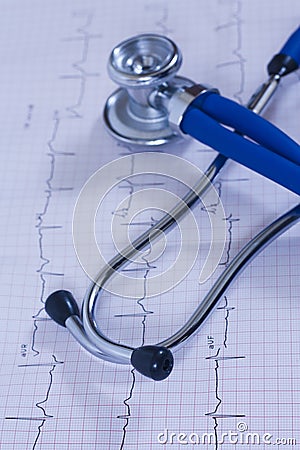 Medical heart test with stethoscope Stock Photo