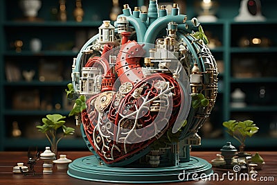 medical heart, witty and clever cartoons, functional aesthetics, green and crimson. AI Generated Stock Photo